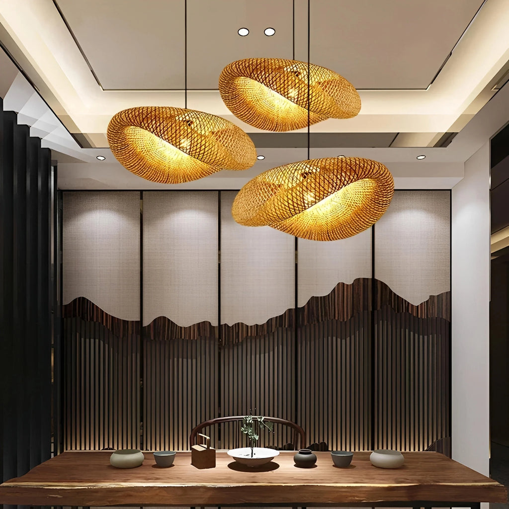 Plafonnier Rotin Tressé 40cm 60cm 80cm Style Japonais