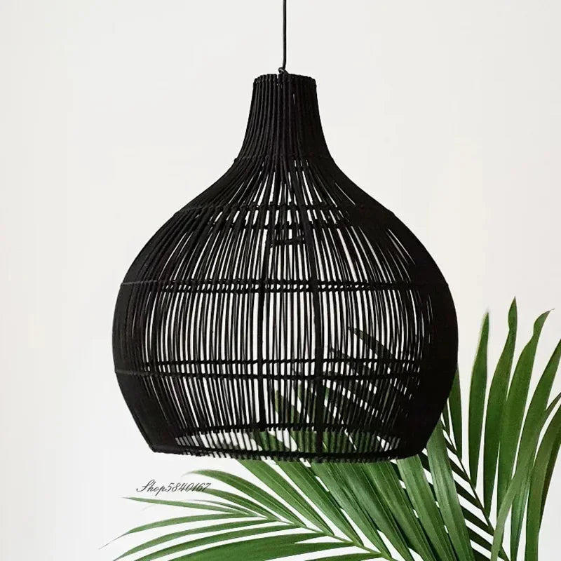 Plafonnier Bambou Forme de Goutte 30cm à 60cm Naturel ou Noir