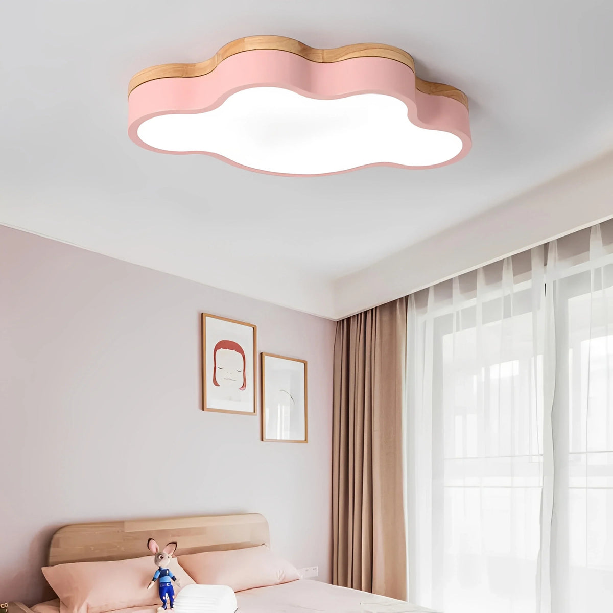 Plafonnier LED Bois Forme de Nuage 50x28cm 5 Couleurs Dimmable Chambre Enfant