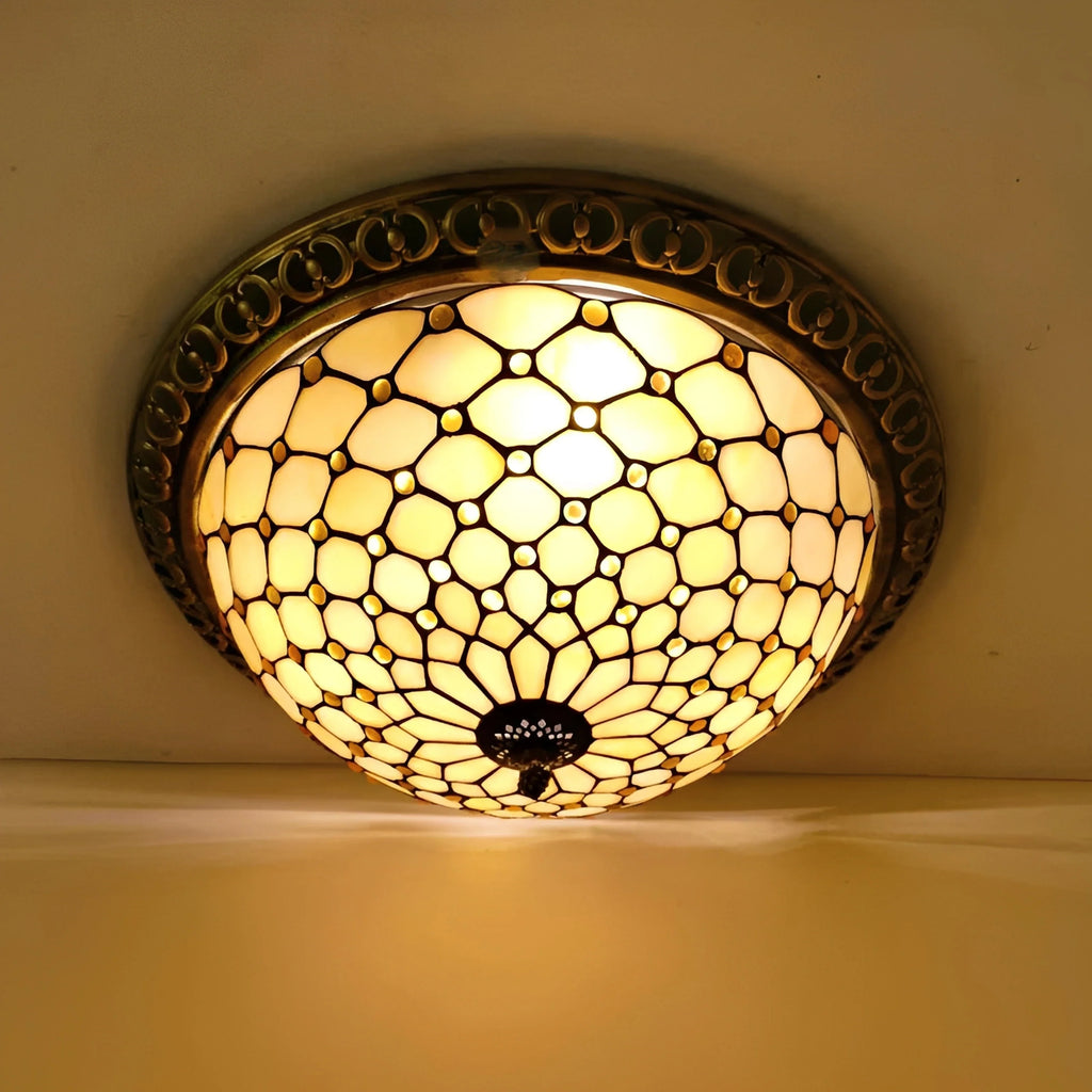 Plafonnier Vintage Art Déco Vitrail Coloré 30cm 8 Modèles