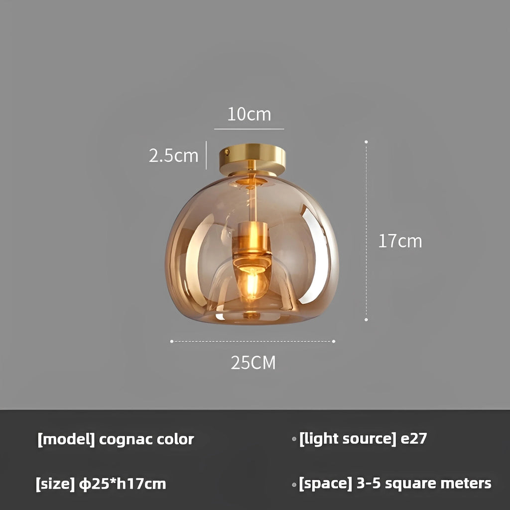 Plafonnier LED Verre Ambré ou Gris Fumé Avec ou Sans Tige
