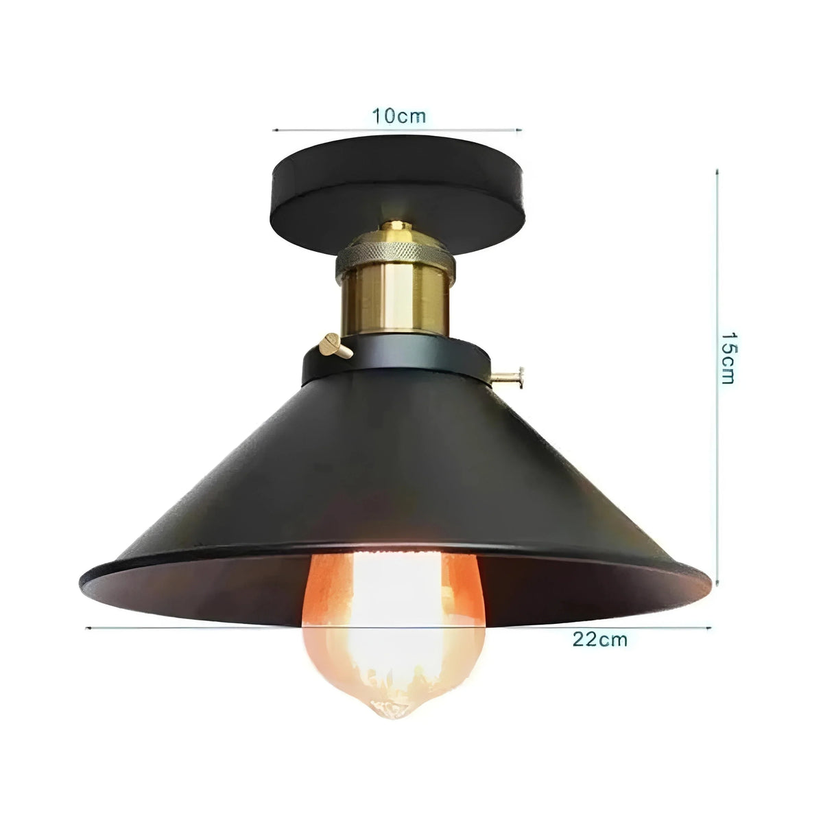 Plafonnier Industriel Vintage Métal Noir Base Laiton E27