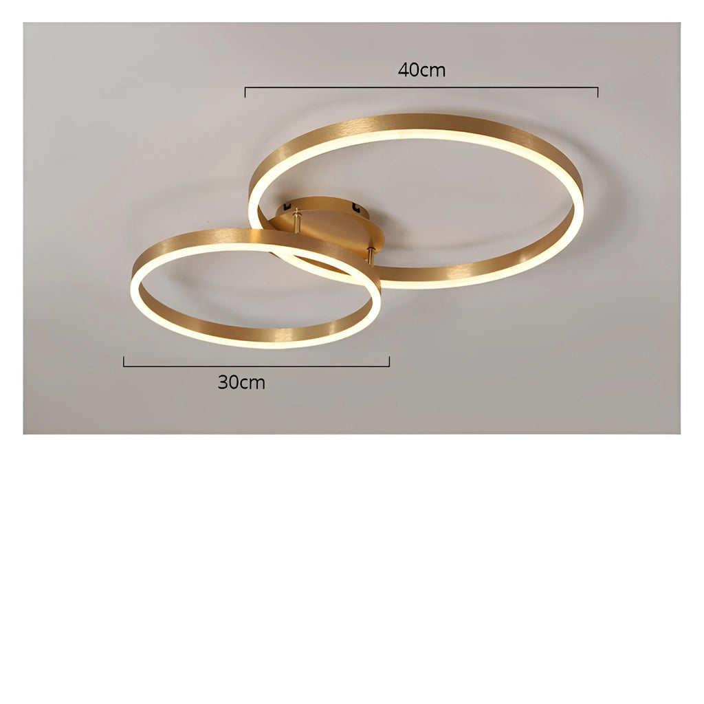Plafonnier LED Rond Doré Anneaux Acrylique 40cm à 60cm Dimmable Télécommande