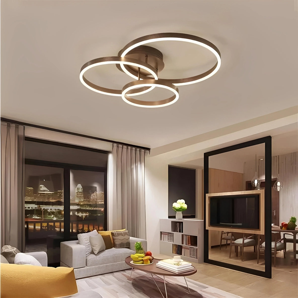 Plafonnier LED Rond Doré Anneaux Acrylique 40cm à 60cm Dimmable Télécommande