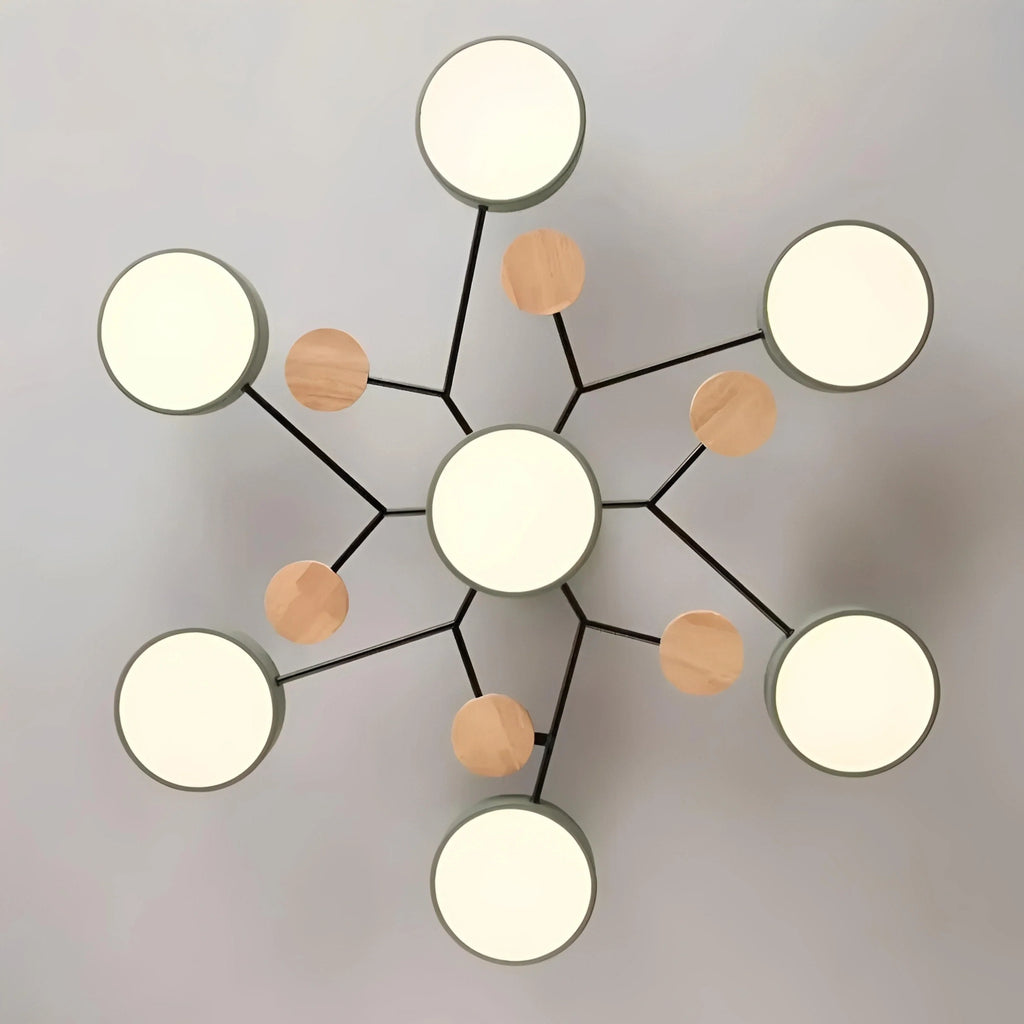 Plafonnier LED Métal et Bois Multi-Lampes Rondes 5 ou 6 Lumières Gris Blanc