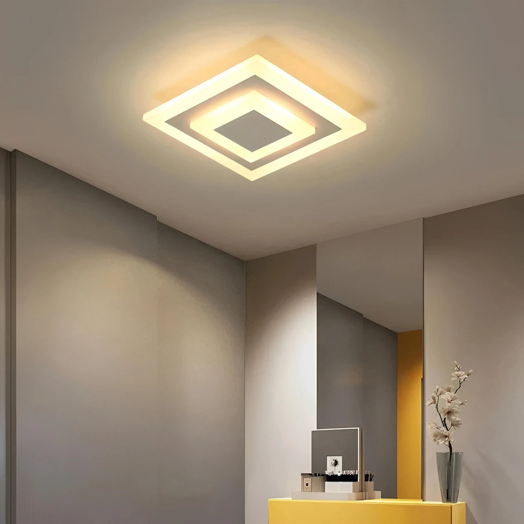 Plafonnier Carré LED Imbriqué Noir Blanc Tricolore Couloir Entrée