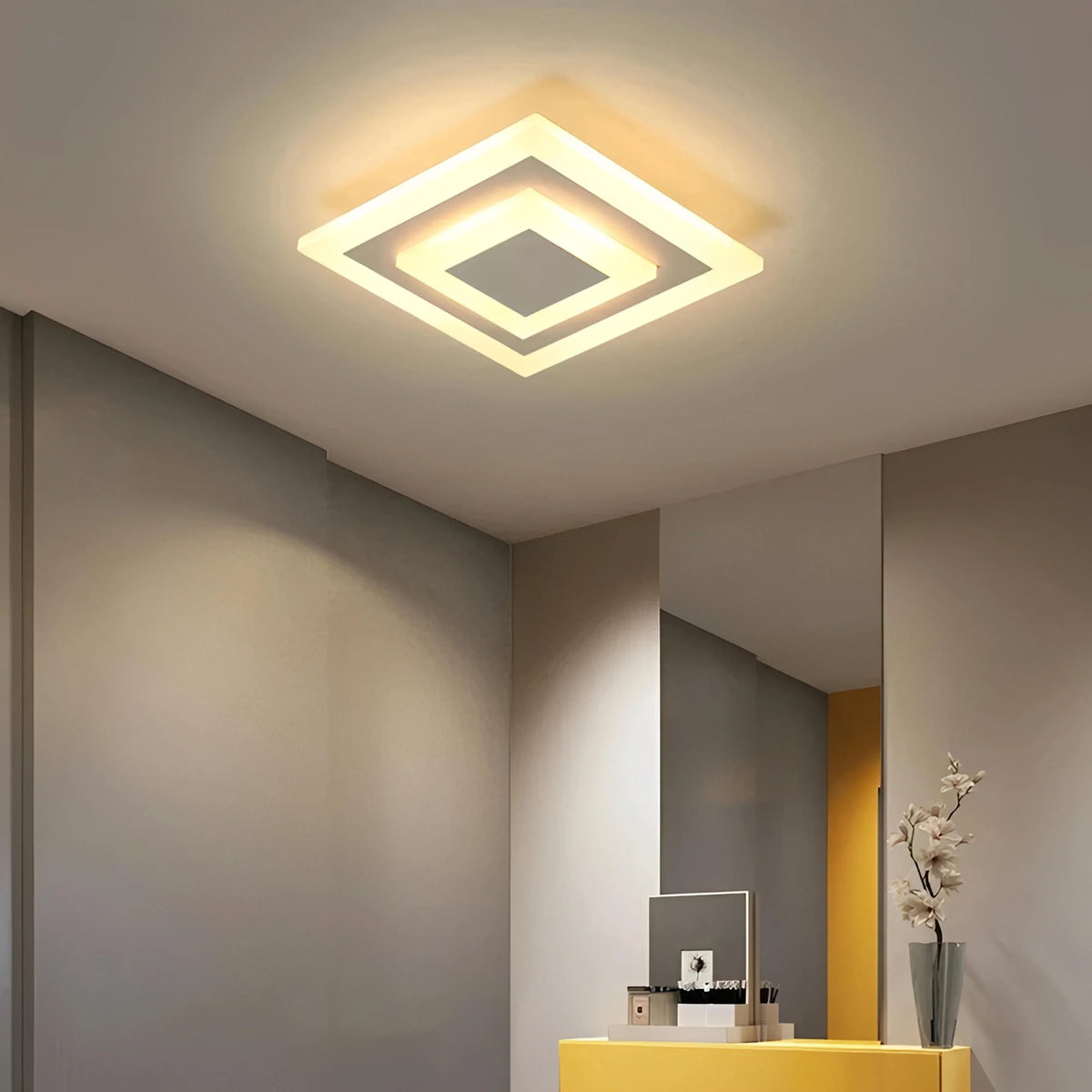 Plafonnier Carré LED Imbriqué Noir Blanc Tricolore Couloir Entrée