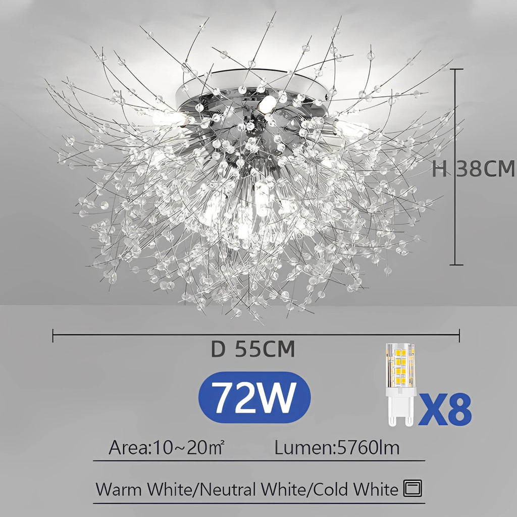 Plafonnier LED Cristal Pissenlit Suspendu Doré Argent