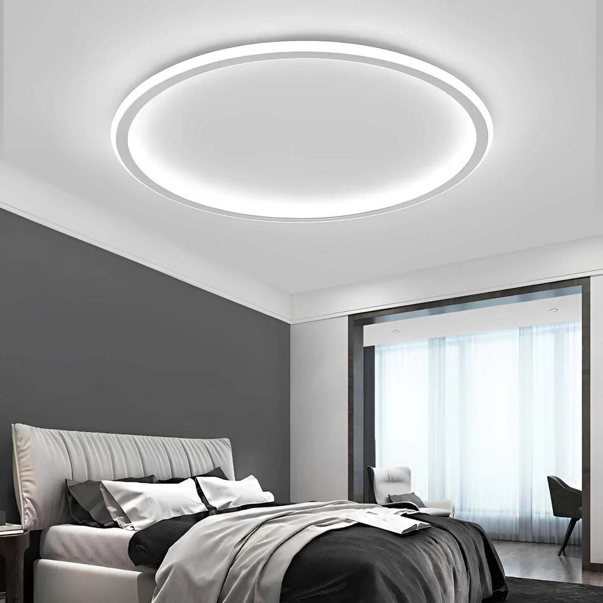 Plafonnier LED Rond Scandinave Ultra-Fin Aluminium Noir Blanc Doré Dimmable