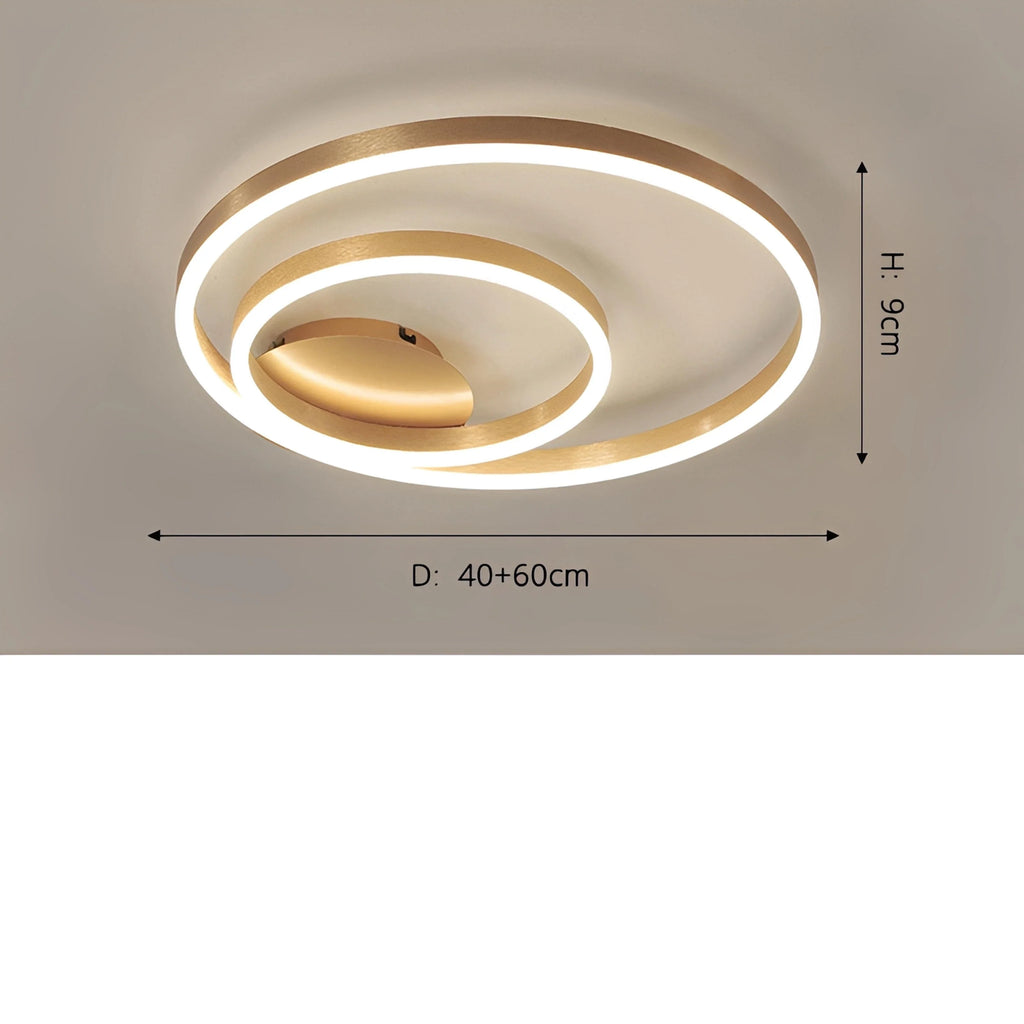 Plafonnier LED Rond Doré Anneaux Acrylique 40cm à 60cm Dimmable Télécommande