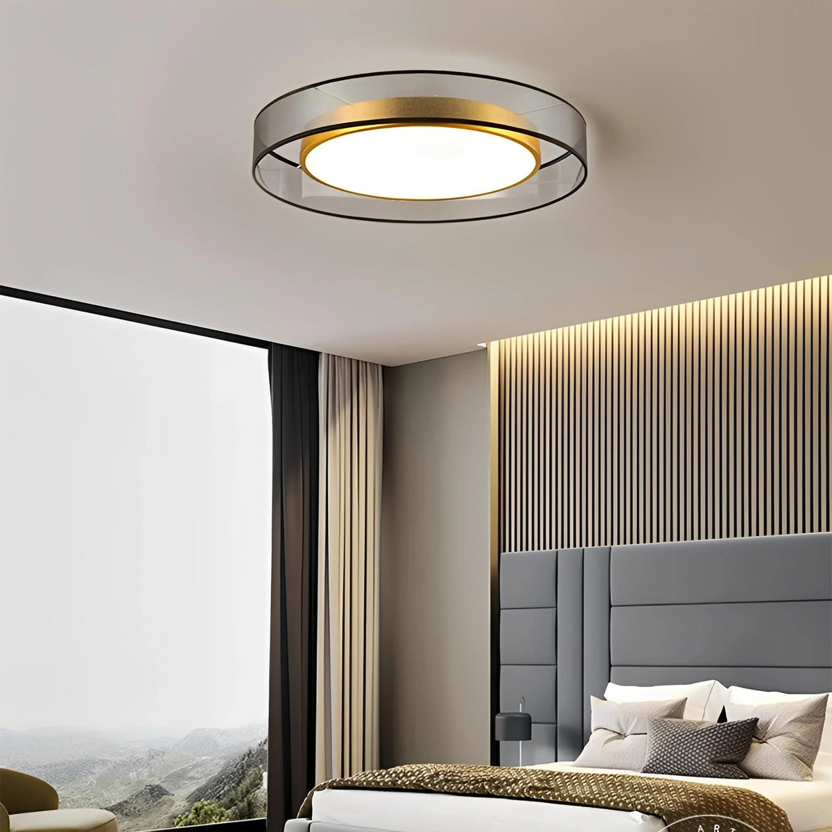 Plafonnier LED Doré Disque Semi-Transparent 40cm 50cm 60cm Dimmable