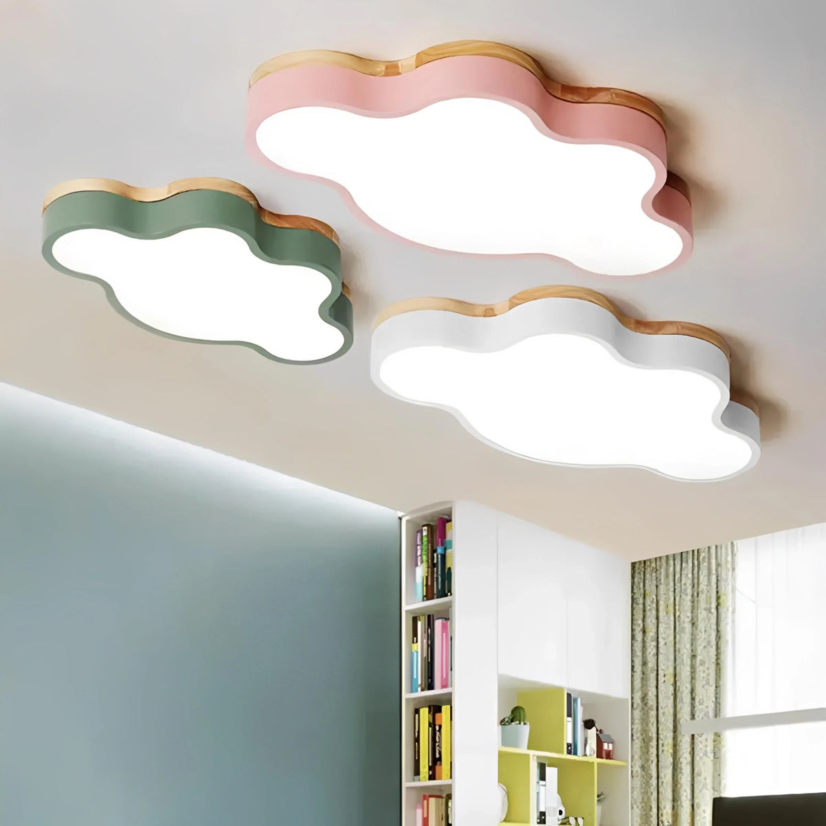 Plafonnier LED Bois Forme de Nuage 50x28cm 5 Couleurs Dimmable Chambre Enfant
