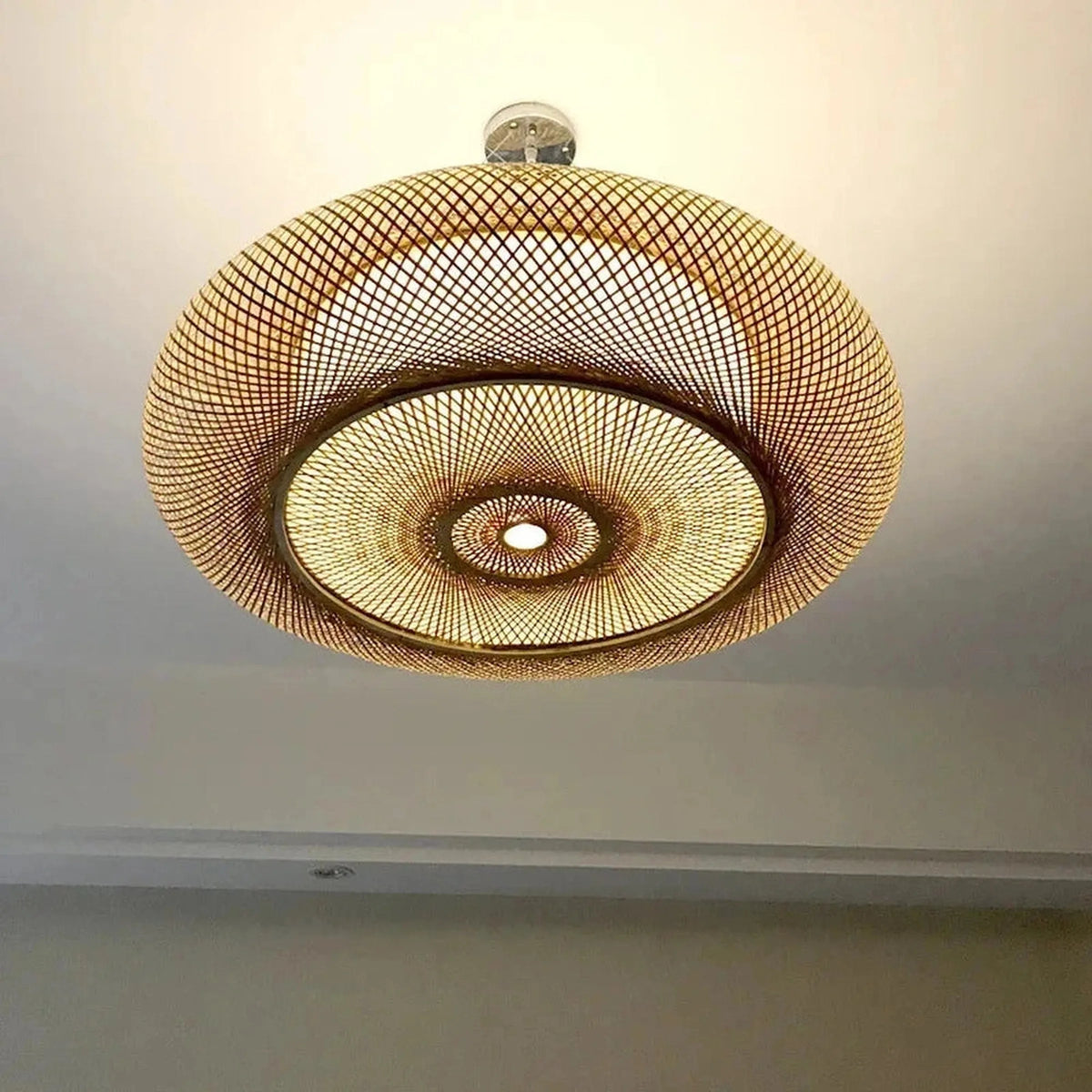 Plafonnier Bambou Tressé Arrondi 40cm à 80cm Blanc Chaud Froid