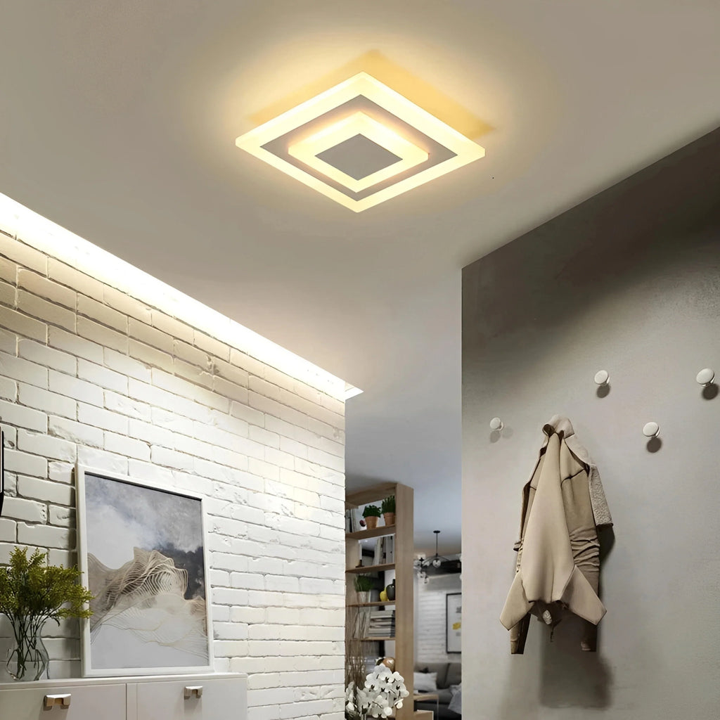 Plafonnier Carré LED Imbriqué Noir Blanc Tricolore Couloir Entrée