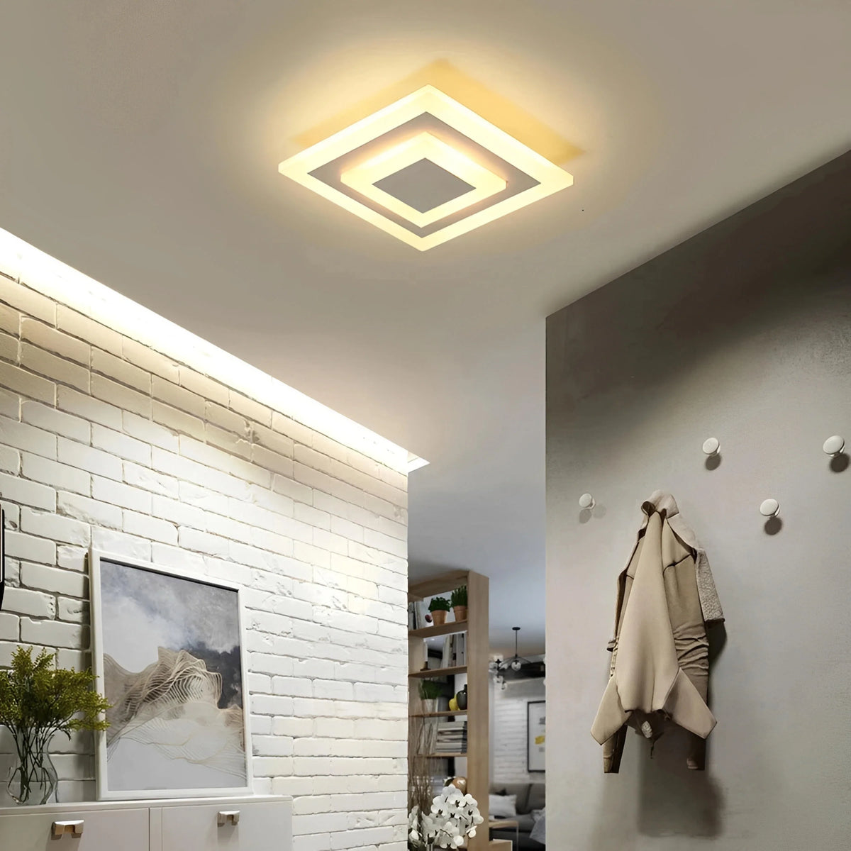 Plafonnier Carré LED Imbriqué Noir Blanc Tricolore Couloir Entrée