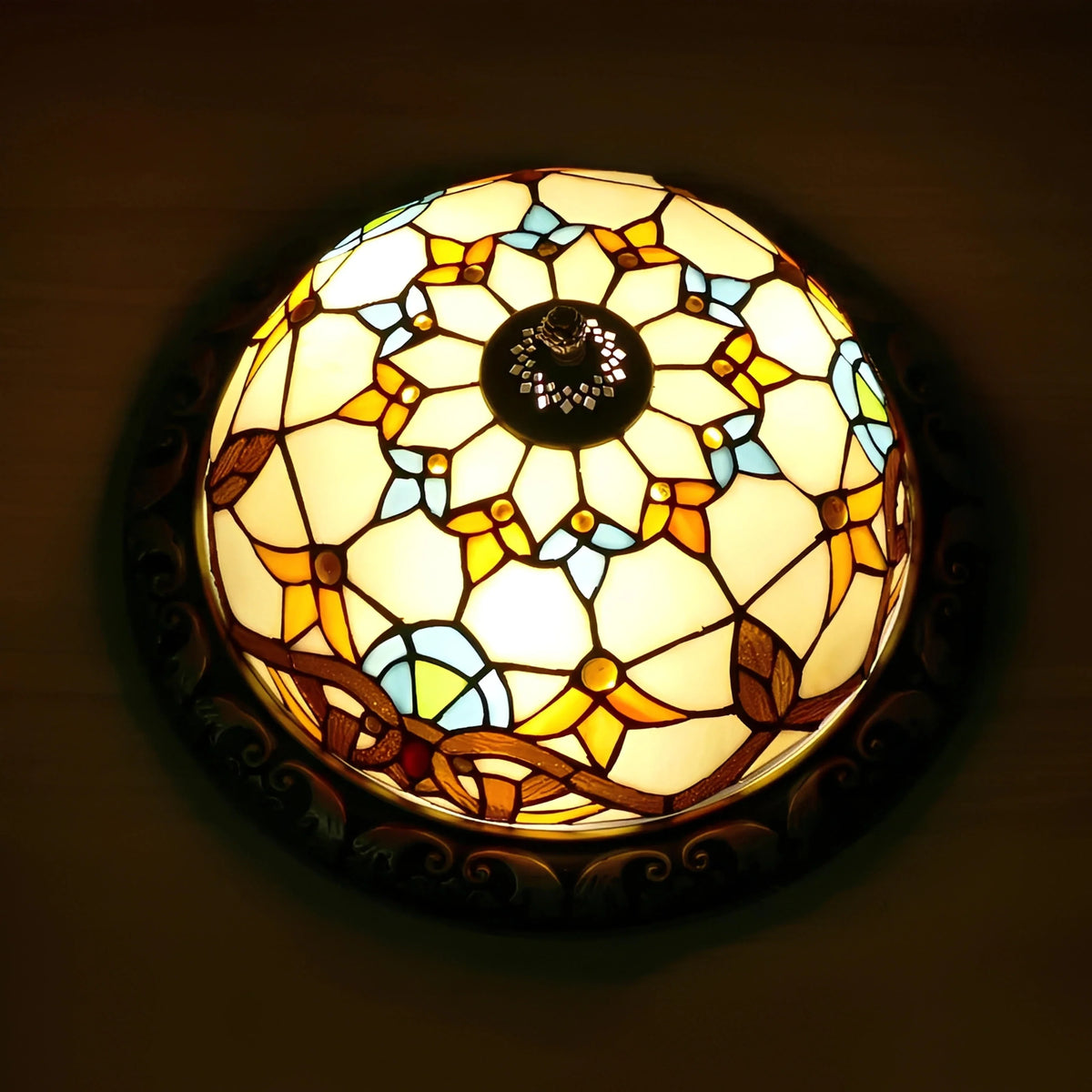 Plafonnier Vintage Art Déco Vitrail Coloré 30cm 8 Modèles