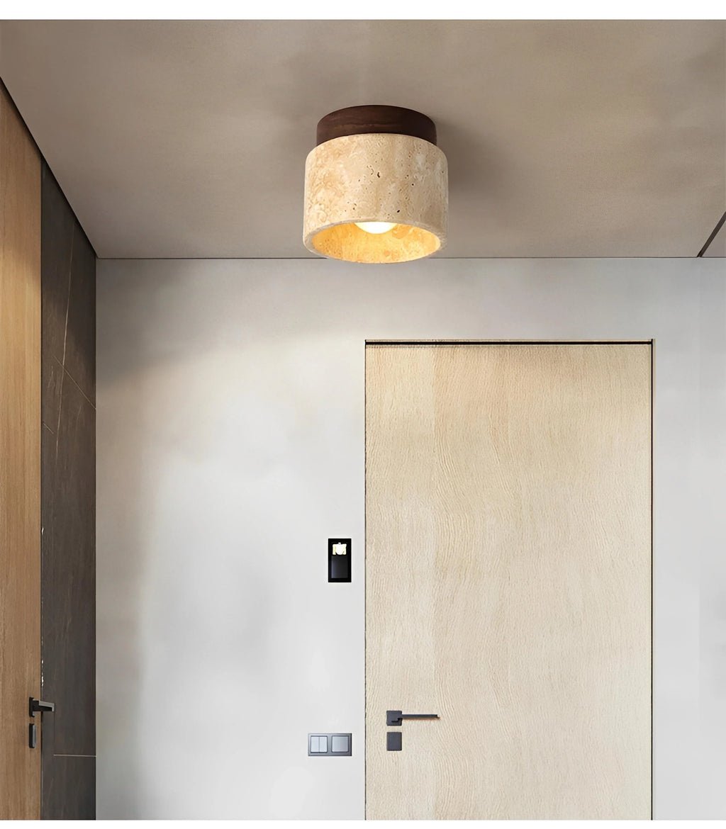 Plafonnier Wabi-Sabi Marbre Jaune Bois Clair ou Noyer