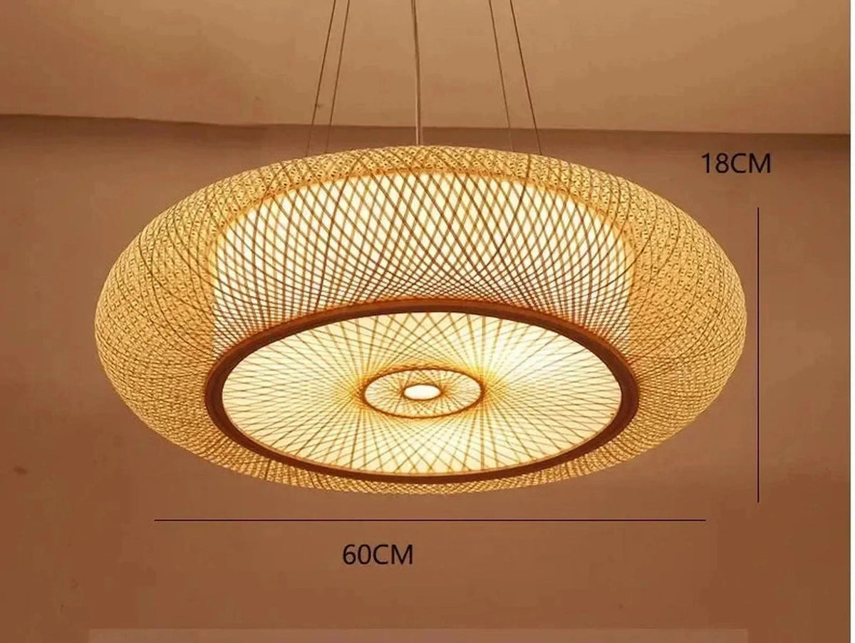 Plafonnier Bambou Tressé Arrondi 40cm à 80cm Blanc Chaud Froid