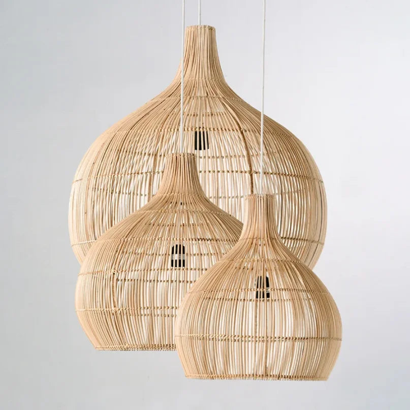 Plafonnier Bambou Forme de Goutte 30cm à 60cm Naturel ou Noir
