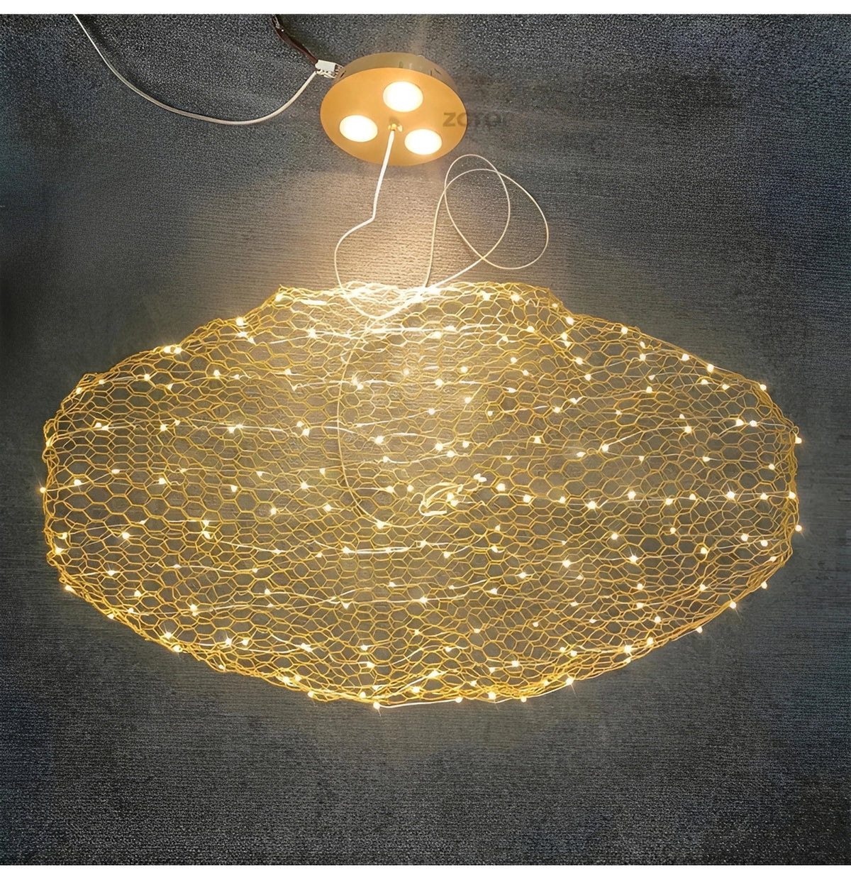 Plafonnier Nuage Creux Doré Maille Métallique 40cm à 120cm