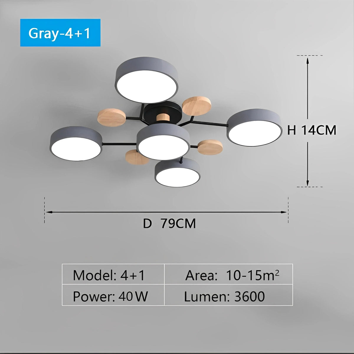 Plafonnier LED Métal et Bois Multi-Lampes Rondes 5 ou 6 Lumières Gris Blanc