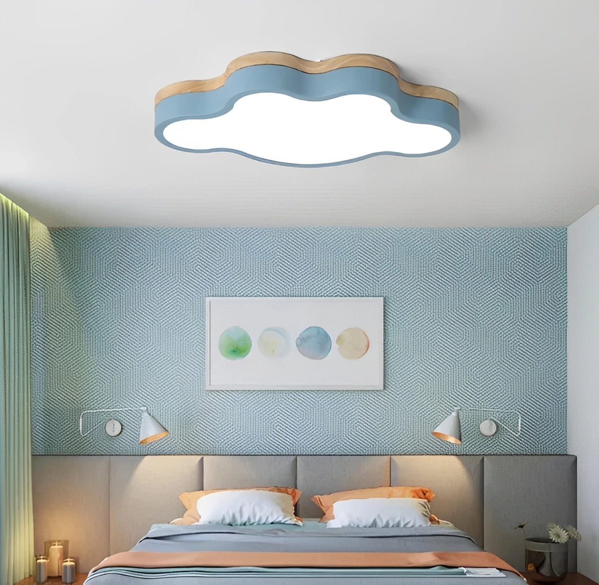 Plafonnier LED Bois Forme de Nuage 50x28cm 5 Couleurs Dimmable Chambre Enfant