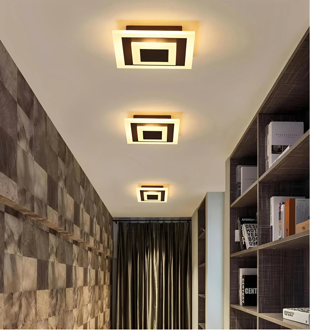 Plafonnier Carré LED Imbriqué Noir Blanc Tricolore Couloir Entrée