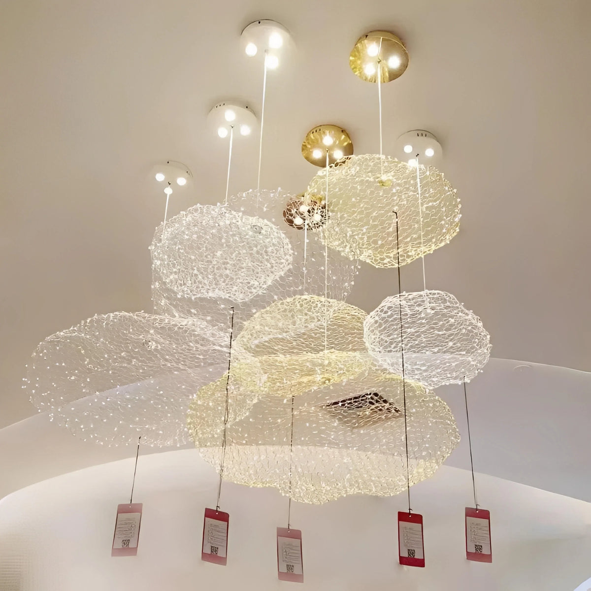 Plafonnier Nuage Creux Doré Maille Métallique 40cm à 120cm