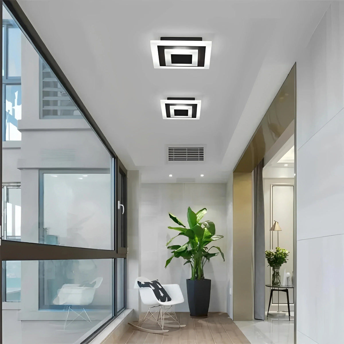 Plafonnier Carré LED Imbriqué Noir Blanc Tricolore Couloir Entrée