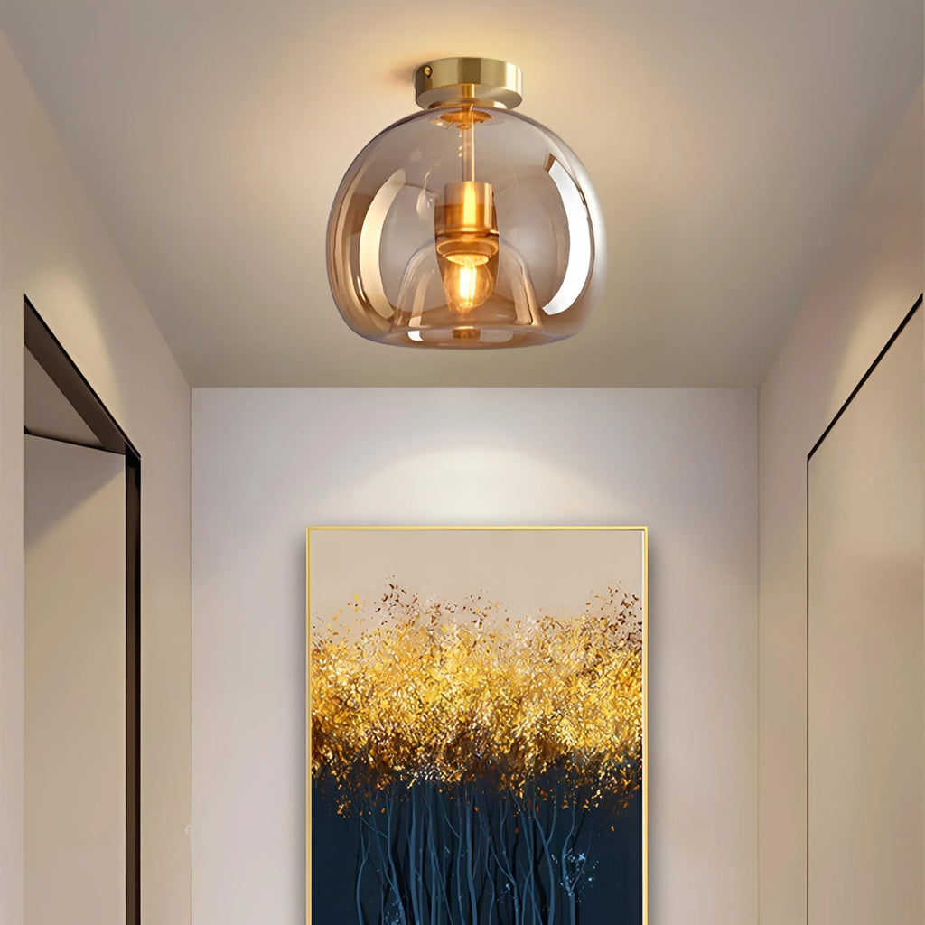 Plafonnier LED Verre Ambré ou Gris Fumé Avec ou Sans Tige