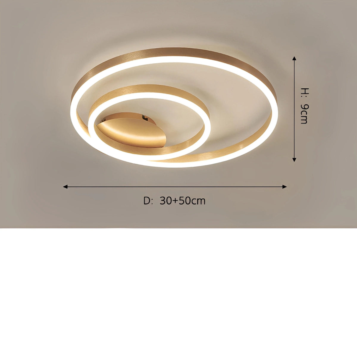 Plafonnier LED Rond Doré Anneaux Acrylique 40cm à 60cm Dimmable Télécommande