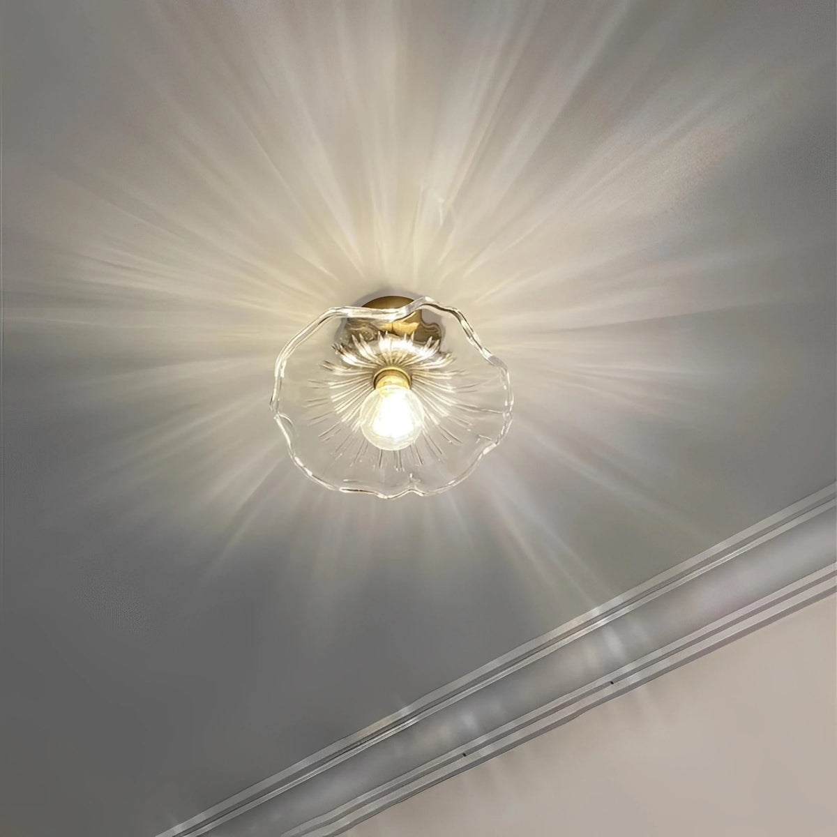 Plafonnier Verre Ondulé Vintage Transparent Vert E27