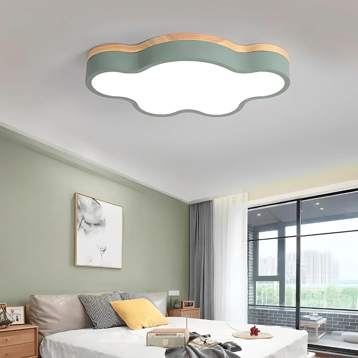 Plafonnier LED Bois Forme de Nuage 50x28cm 5 Couleurs Dimmable Chambre Enfant