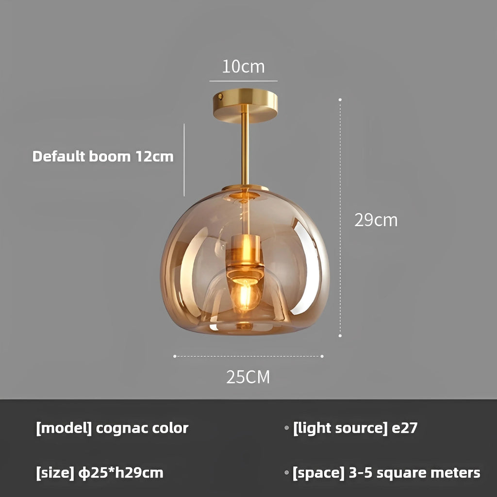 Plafonnier LED Verre Ambré ou Gris Fumé Avec ou Sans Tige