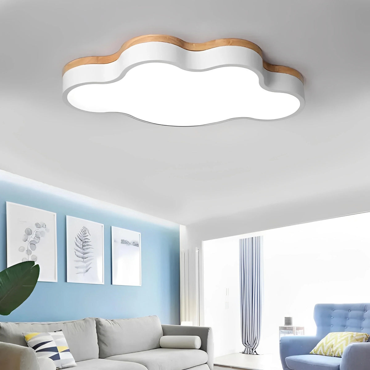 Plafonnier LED Bois Forme de Nuage 50x28cm 5 Couleurs Dimmable Chambre Enfant