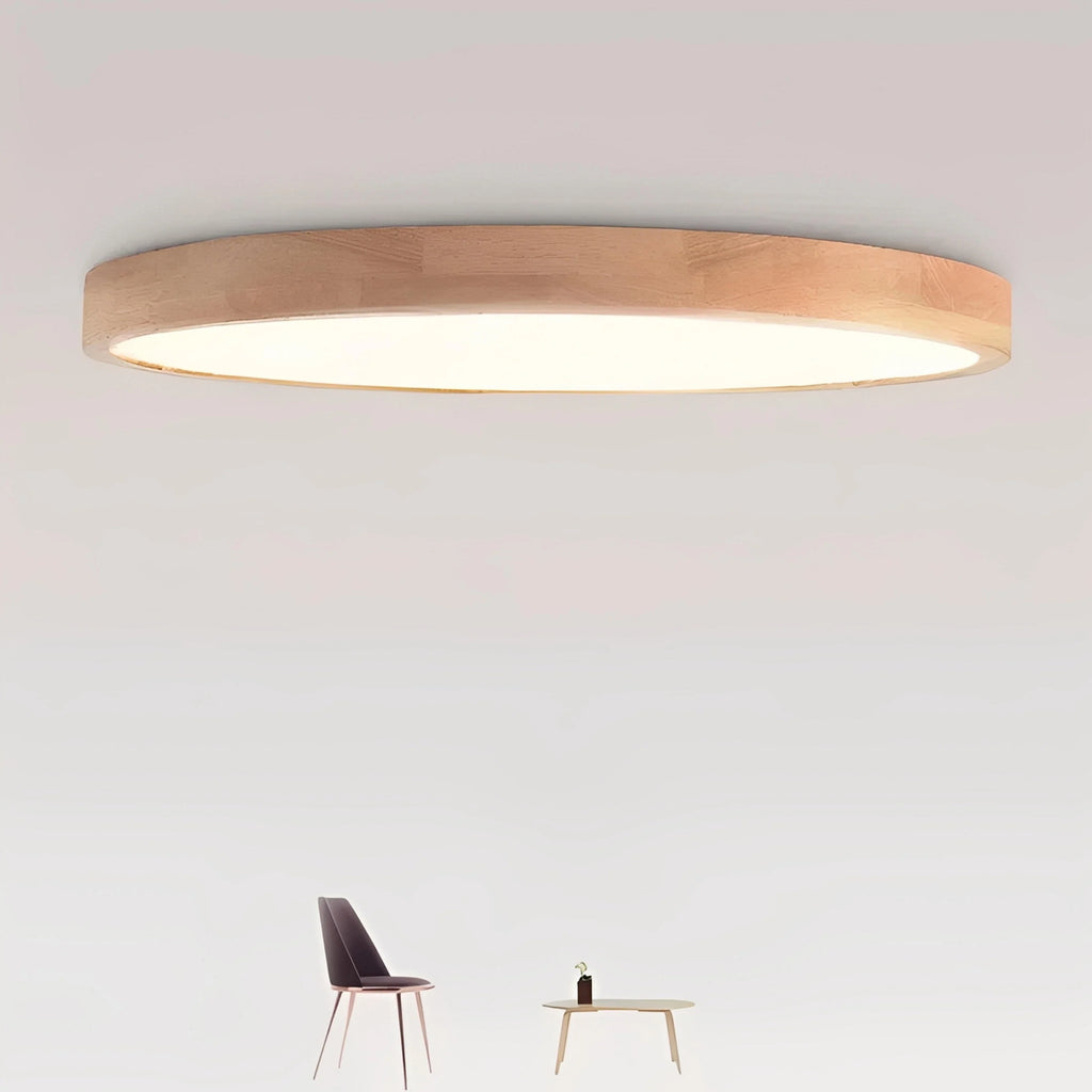 Plafonnier LED Bois Rond Ultra-Fin 7cm Hêtre 30cm à 60cm Dimmable