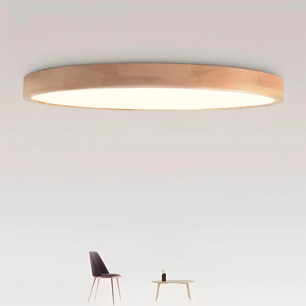 Plafonnier LED Bois Rond Ultra-Fin 7cm Hêtre 30cm à 60cm Dimmable