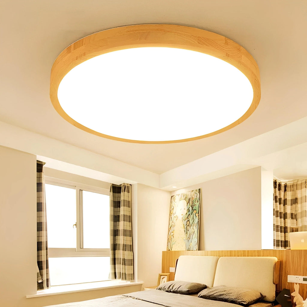 Plafonnier LED Bois Rond Ultra-Fin 7cm Hêtre 30cm à 60cm Dimmable