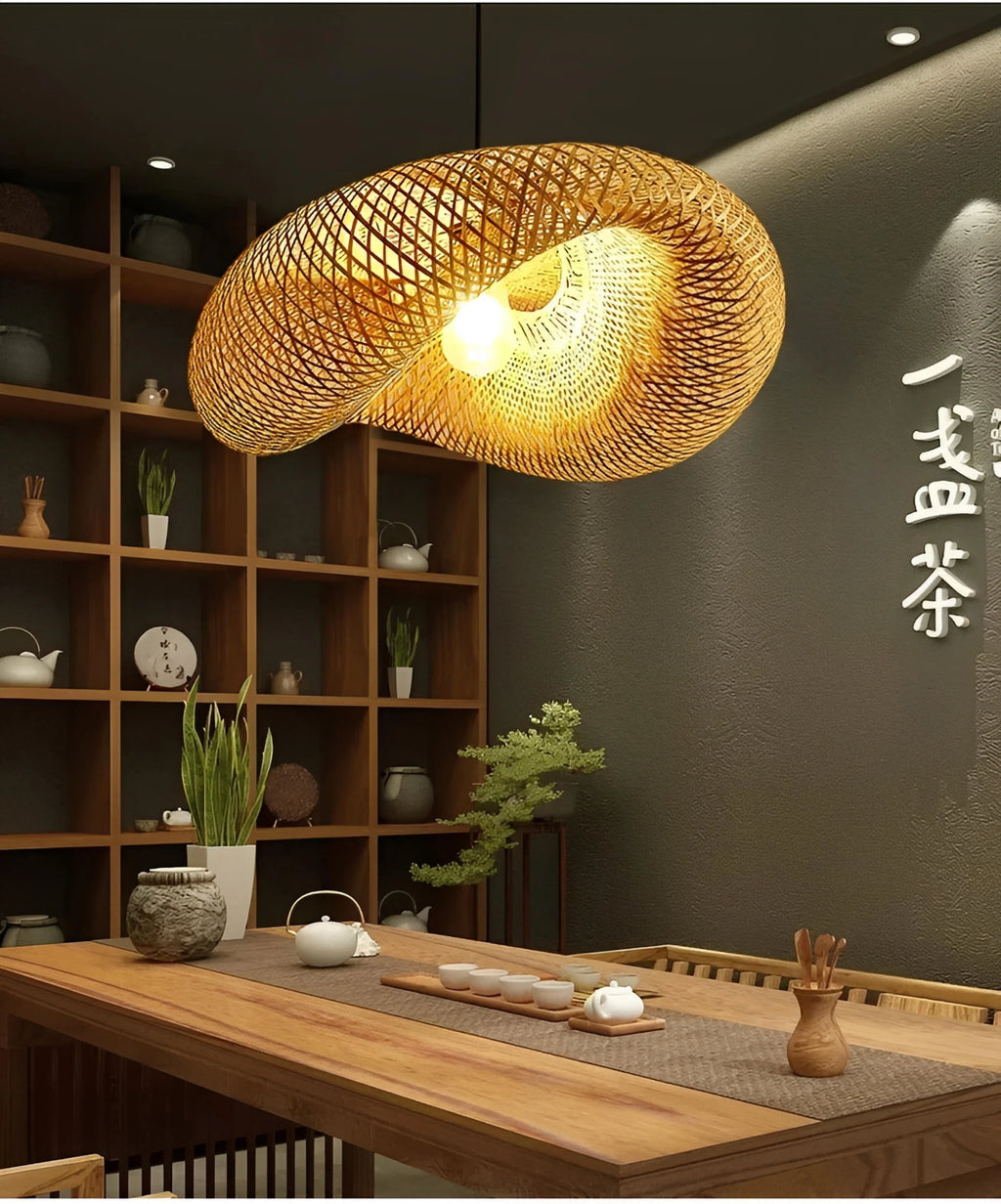 Plafonnier Rotin Tressé 40cm 60cm 80cm Style Japonais