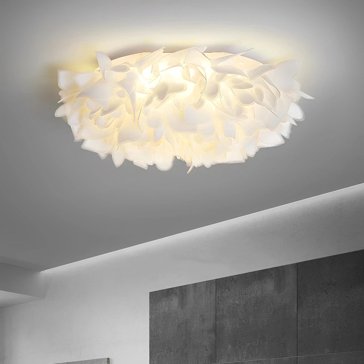 Plafonnier LED Fleurs Blanches Nordique 53cm 73cm Dimmable Télécommande