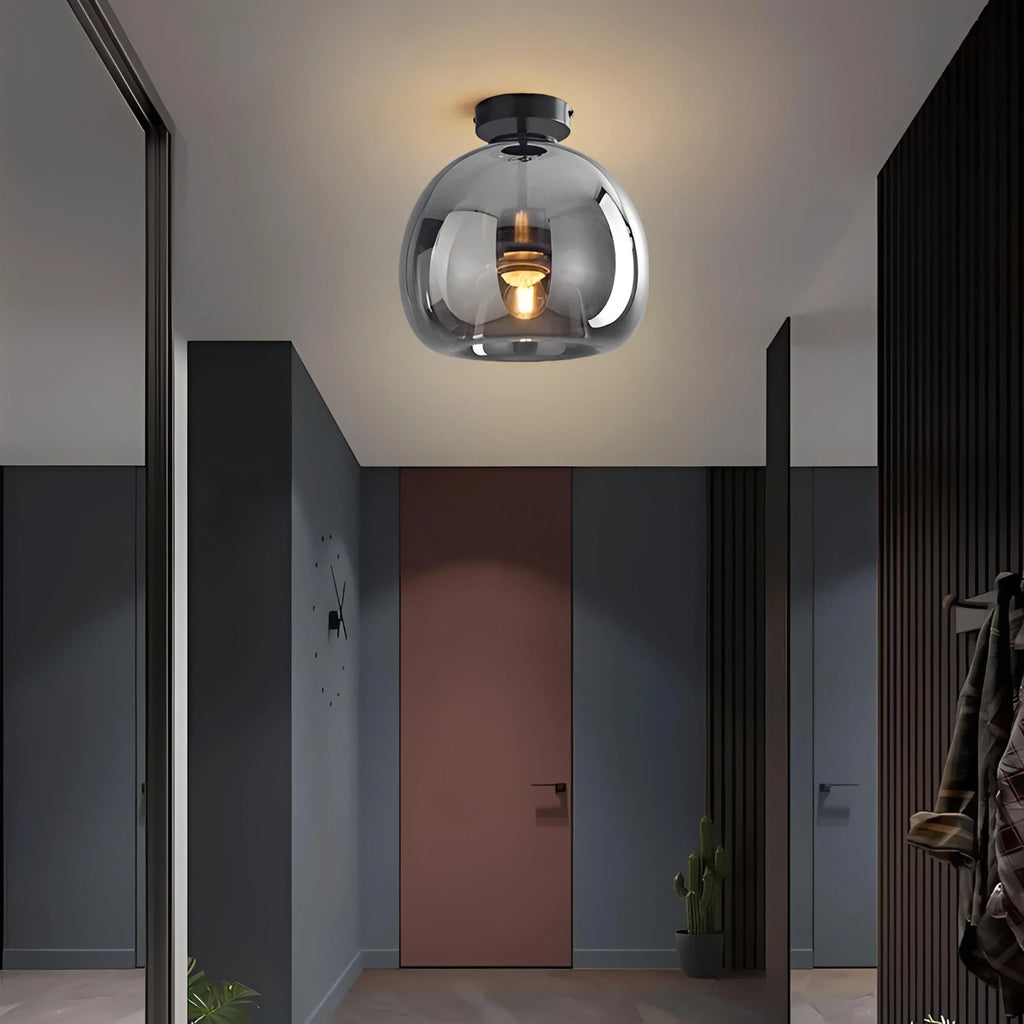 Plafonnier LED Verre Ambré ou Gris Fumé Avec ou Sans Tige