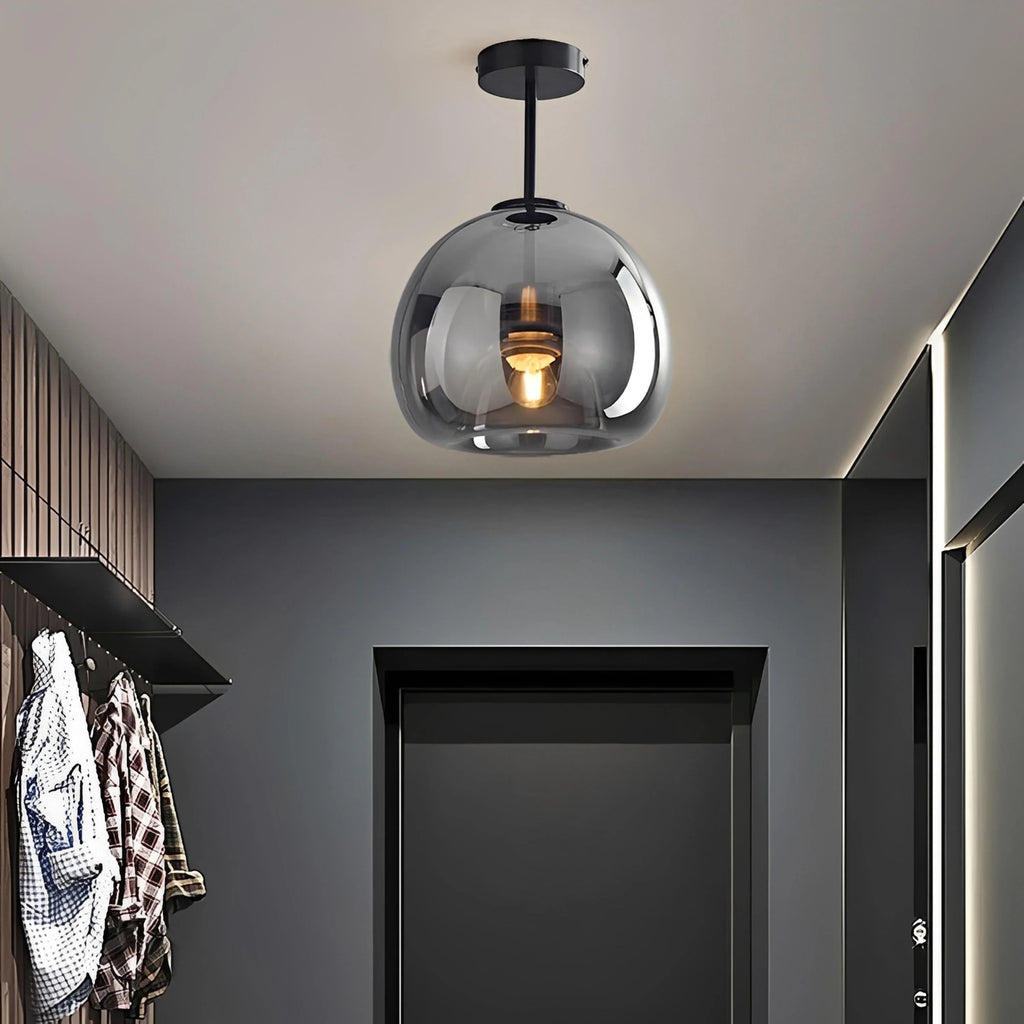 Plafonnier LED Verre Ambré ou Gris Fumé Avec ou Sans Tige