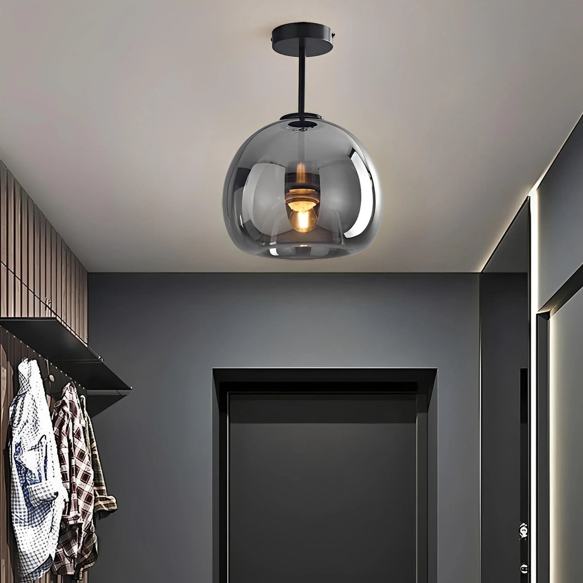 Plafonnier LED Verre Ambré ou Gris Fumé Avec ou Sans Tige