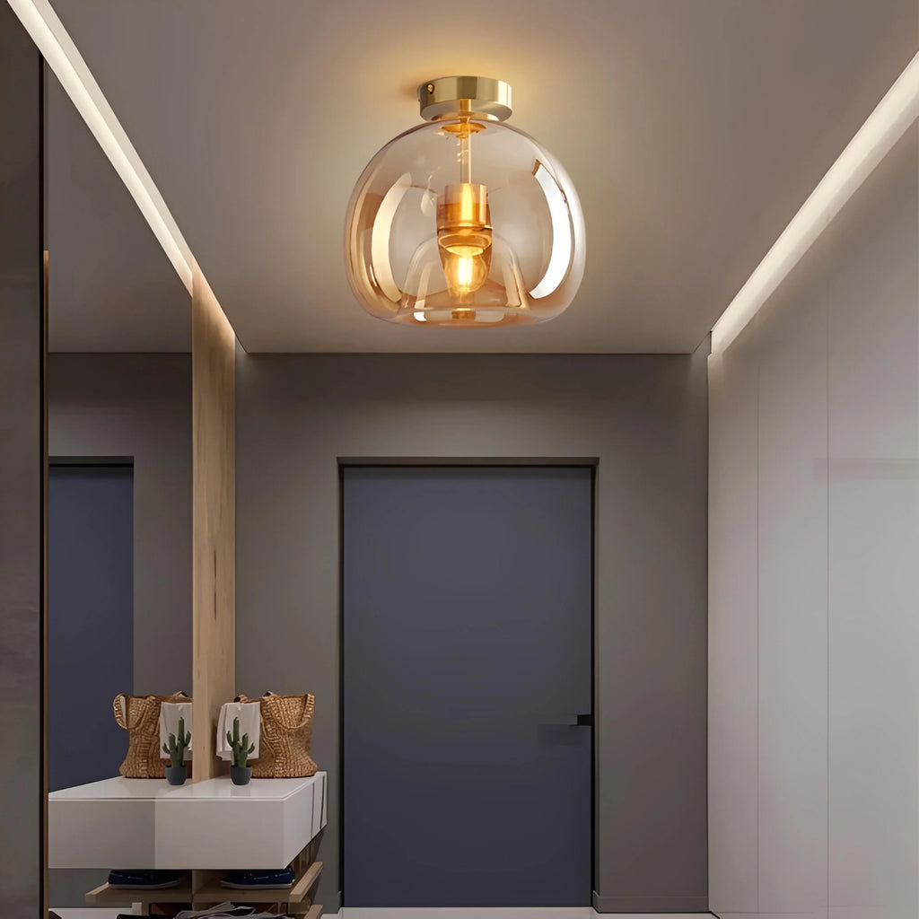 Plafonnier LED Verre Ambré ou Gris Fumé Avec ou Sans Tige