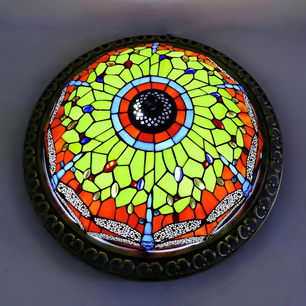 Plafonnier Vintage Art Déco Vitrail Coloré 30cm 8 Modèles