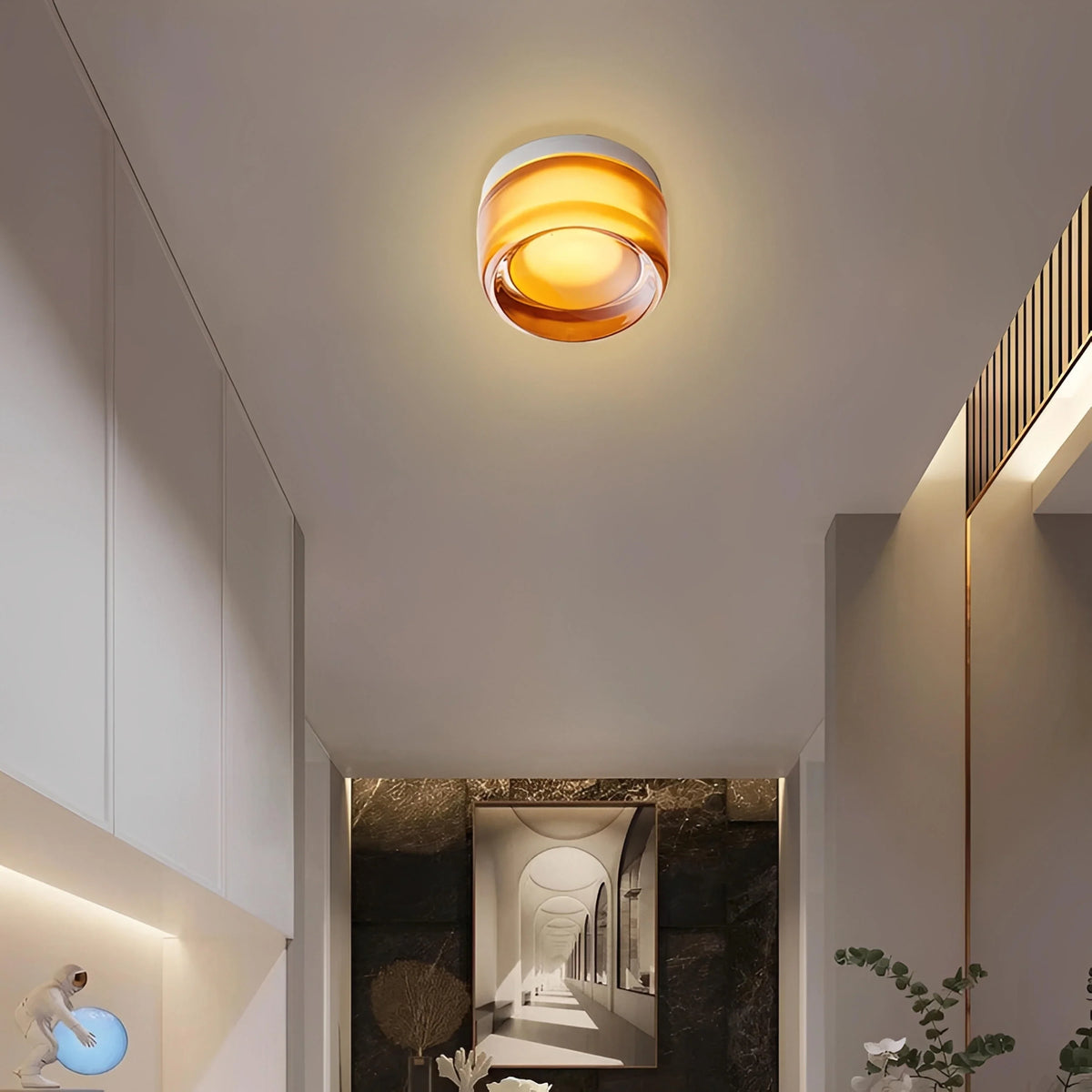 Plafonnier LED Verre Minimaliste Nordique Ambré Gris Blanc