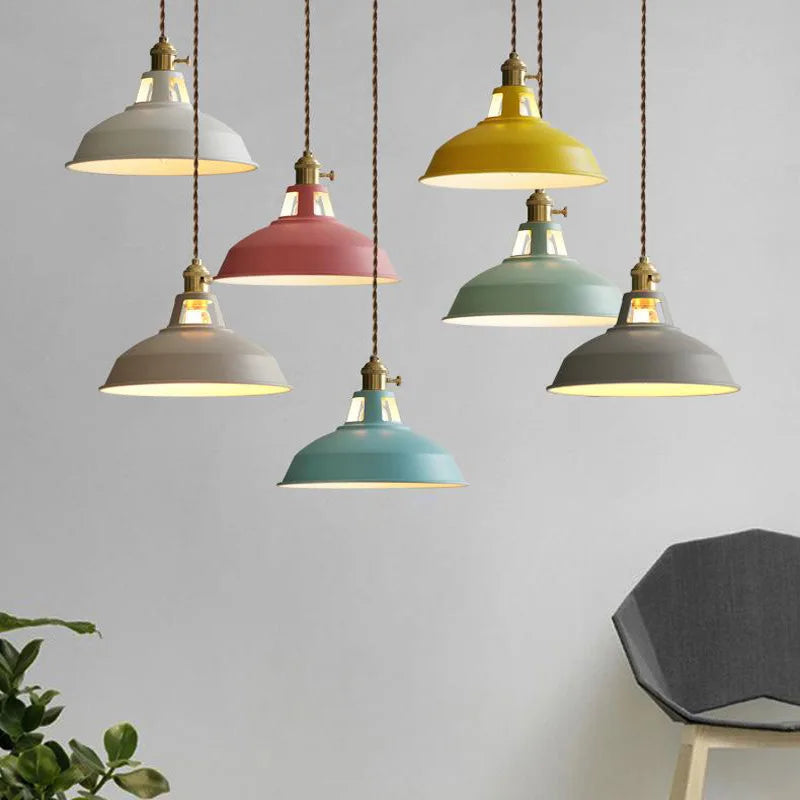 Plafonnier Industriel Rétro Métal Coloré E27 Laiton 7 Couleurs