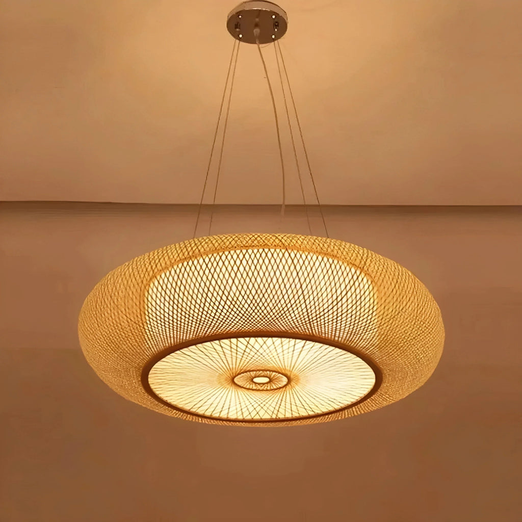 Plafonnier Bambou Tressé Arrondi 40cm à 80cm Blanc Chaud Froid