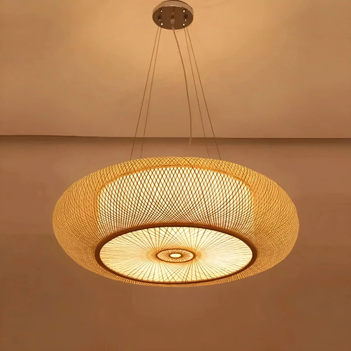 Plafonnier Bambou Tressé Arrondi 40cm à 80cm Blanc Chaud Froid