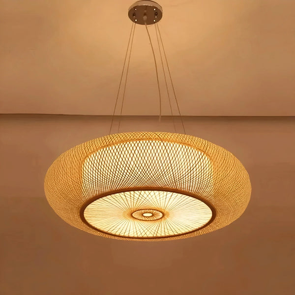 Plafonnier Bambou Tressé Arrondi 40cm à 80cm Blanc Chaud Froid